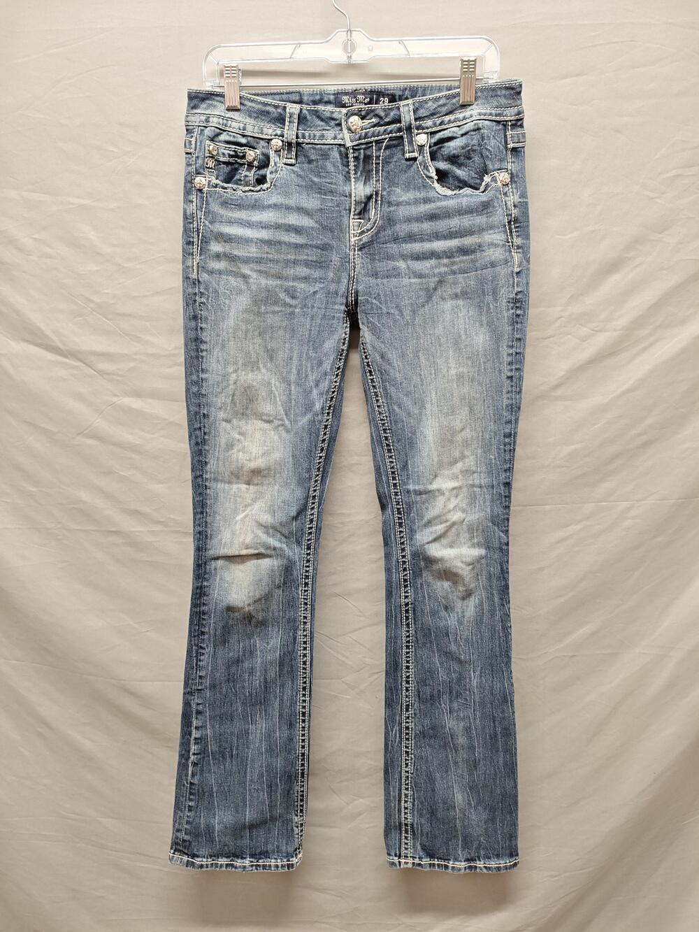 Miss Me Chloe Boot Jeans Womens 29 Blue Bootcut Embellished Distressed Denim